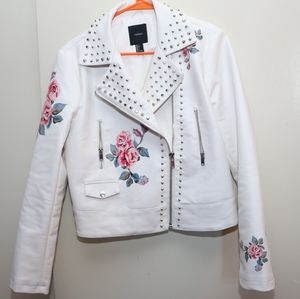 White studded leather jacket with flowers